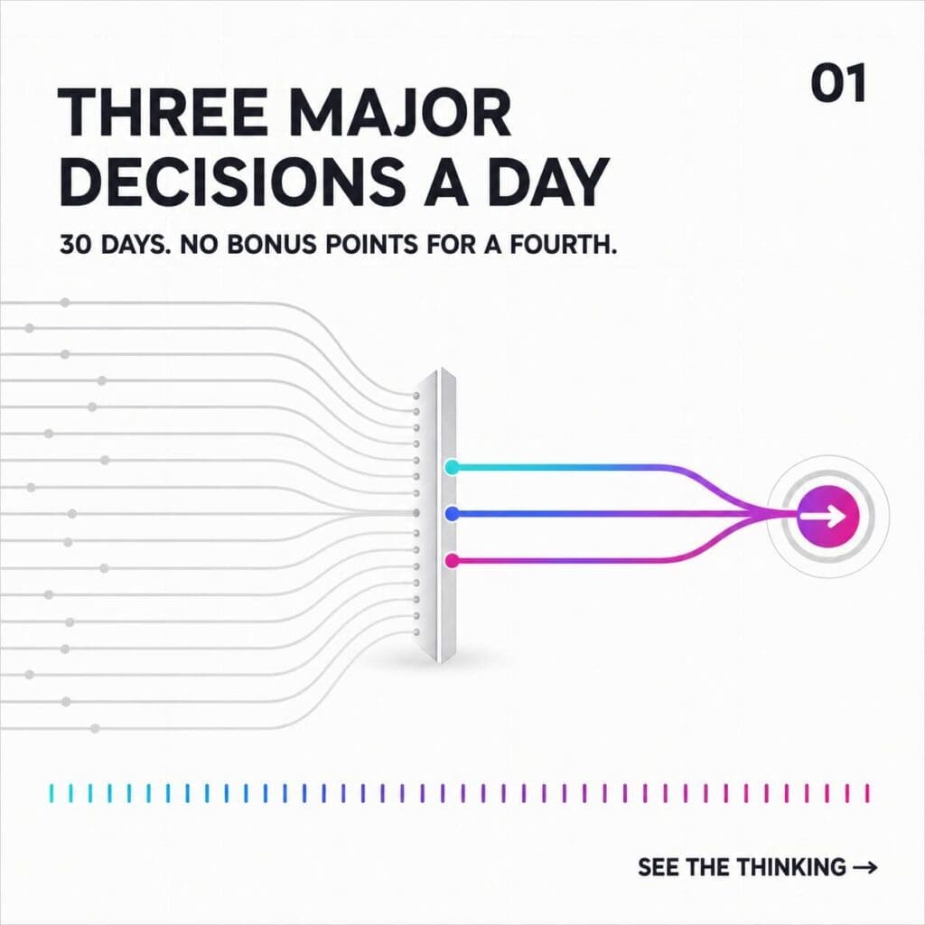 three major decisions a day for 30 days